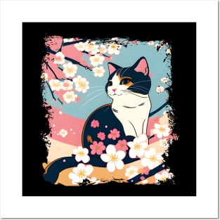 Kawaii Cats Cherry Blossom - Cute Japanese Sakura Posters and Art